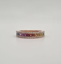 Bague or rose 18 carats sertie de diamants et saphir multi-couleur