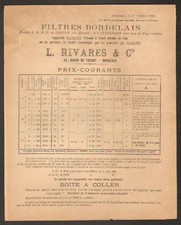 BORDEAUX (33) FILTRE à VIN "L. RIVARES & Cie" en 1889