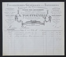 Facture 1889 PARIS FOURNITURE POUR TAPISSIER TOUFFREVILLE  illustrée 86