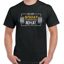 Gym T-Shirt Eat Sleep Squat Répéter Hommes Drôle Haut Entraînement Musculation