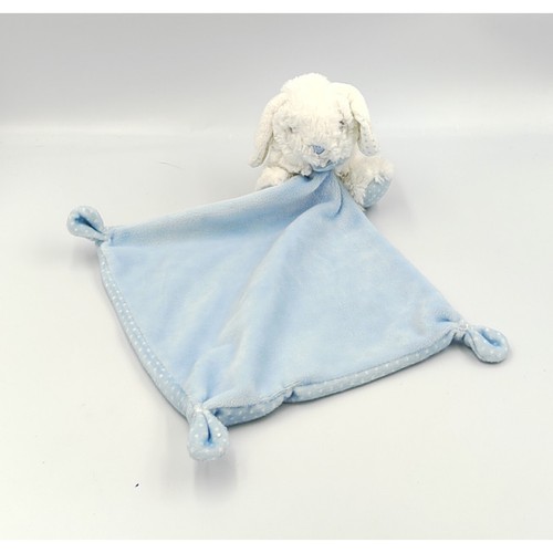 Doudou lapin blanc - bleu, pois