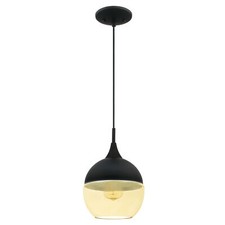 Lustre Plafonnier Lampe suspendue Noir mat et Verre Ambre 1 Ampoule E27 60 W