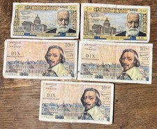 Lot de billets 10 francs Richelieu et 5 francs Victor Hugo 1959-1960
