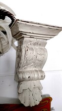 1800s French Hand Carved Wood Shabby Decor Wall Shelf Console CORBEL Salvage 17"
