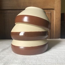 Vintage French GRESPOTS DIGOIN Stoneware Bowls 5" Brown Rim Rustic Farmhouse