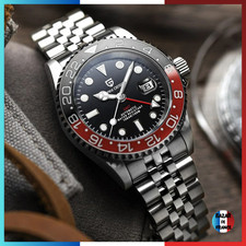 ✅ Montre automatique PAGANI DESIGN PD-1662 homme argenté lunette noire rouge