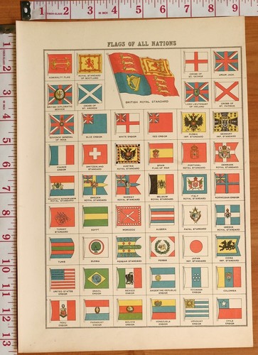 1898 ancien imprimé drapeaux - 1898,