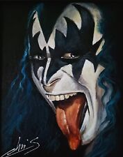 TABLEAU PEINTURE TOILE PORTRAIT ROCK STAR KISS GENE SIMMONS ART ORIGINAL  CHRISK