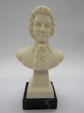 17 Cm BUSTE DE WOLFGANG AMADEUS MOZART EN RESINE OU BAKELITE & SOCLE EN MARBRE