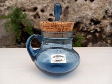 Superbe petit pot en verre soufflé bleu "Verrerie corse" 13 cm X 11 cm