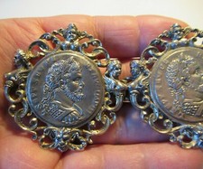 RARE Paire ATTACHE AGRAFE de CAPE argent massif PIECE MONNAIE EMPEREUR ROMAIN