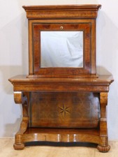Charles X, Console Secrétaire En Ronce d'Acajou Et Filets, époque XIX ème