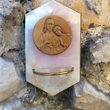Antique French Holy Water Font white marble brass home first communion wall