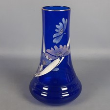 Pot Verre Blu Cobalt Fleurs Art Nouveau Or Zecchino Design Vintage Ans 70