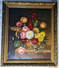 Tableau XXéme par Zatzka Huile 60cm x 50cm "Bouquet de pivoines".