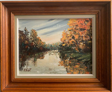 BELLE PEINTURE HST VUE DE LA MODER A DALHUNDEN EN ALSACE SIGNEE 1983