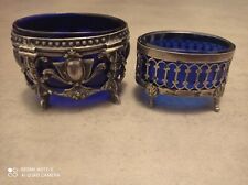 Lot 2 Salerons Argent Massif Et Cristal Bleu
