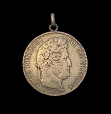 Écu De 5 Francs & Argent Massif & Louis Philippe 1841 & Monté En Pendentif