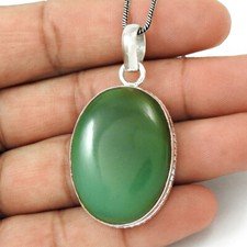 Noël Cadeau 925 Argent Fin Bijoux Chrysoprase Pendentif Pierre Précieuse Aa35