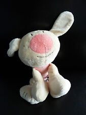 O5 . DOUDOU PELUCHE QUAX FEHN CHIEN ROSE  ECRU GRELOT ETAT NEUF*