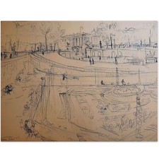 SICARD Pierre (1900-1981) "Jardin des Tuileries" Gd Dessin-Plume/Pap-50x65.2 cm