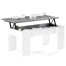 Table basse plateau relevable rectangulaire TARA bois blanc et effet béton