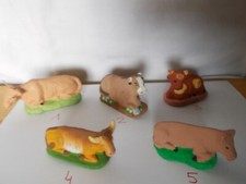5 petits animaux bœuf ANCIENS DE CRECHE PLATRE-DEVINEAU? terre cuite vendu unité