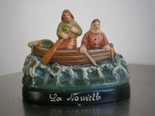 Souvenir Bord de mer Terre cuite Isle Adam décor Pêcheur Barque Océan Ancien
