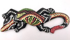 Gecko margouillat salamandre lézard porte bonheur en bois peinture aborigène N°5