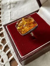 RARE AMBRE SCULPTÉ ARGENT MASSIF BELLE UNIQUE BAGUE ANCIENNE ART DÉCO