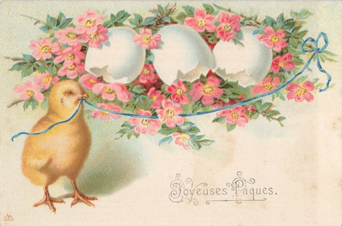 Illustree paques poussin - cp,