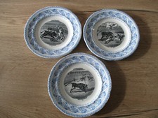 Gien.3 Assiettes parlantes en faïence fine, tauromachie N°3,4 et 6 