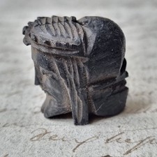 MEMENTO MORI fin XIXè Bois Noirci Sculpté Reliquaire Rosaire Wooden Skull 19thC