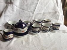 Antique FRENCH CHILD'S BLUE Porcelain Imperial Tea Set Toy Pot Cup Colonial Doll