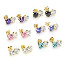 Boucles d'Oreilles en Or Jaune 9 Carats Doubles Oxydes de Zirconium 6 Couleurs