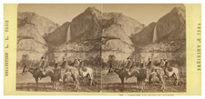 USA, Caravane aux chute de Yosemite, Stéréo vintage, ca.1865 USA, Caravane aux c
