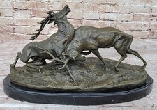 Signée Bronze Cerfs Statue Hunter Elks Sculpture Main Fabriqué Deco Art