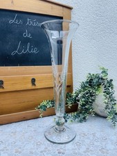 Grand Vase Ancien en Cristal Gravé - Style Art Déco 46 cm Vintage Milieu XX ème