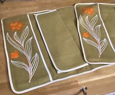 2 Sets De Table Lin Vert Brodés Pochette Avec Serviette Le Minor 1960 