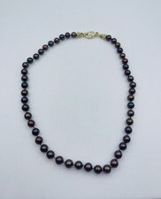 Collier En Perles De Couleur Chocolat Avec Fermoir En Or Jaune 18K Et Diamant
