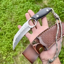 Couteau Karambit Lame Fixe Acier Damas Manche Bois Ébène Custom Collection #270