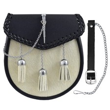 Sporran En Cuir Avec 3 Franges