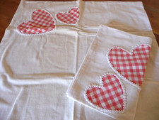 Vintage 2 Taies d'oreiller coton cœurs Vichy