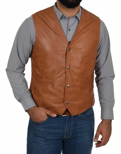 Gilet cuir souple tan - gilet,
