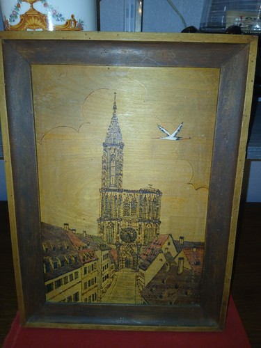 Tableau bois pyrogravé signé - tableau,