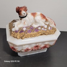 Opaline De Foire Boite Vallerysthal Chien Coussin XIXème