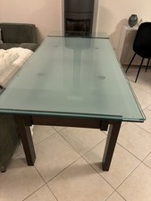 Table Calligaris Plateau en Verre et Pied en Bois Foncé