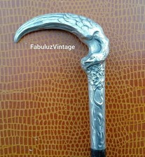 ANCIEN POMMEAU OMBRELLE CANNE ARGENT MASSIF DECOR FLORAL OISEAU ART NOUVEAU 