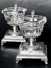 Spectaculaire Paire De Salière En Cristal Et Argent Massif,Poinçon Vieillard