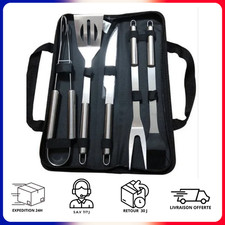 Kit Barbecue Inox Pince Spatule Couteau Fourchette Qualité Pro